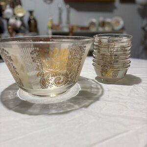 Vintage Federal Glass Elegant Gold and Silver Serveware Set
